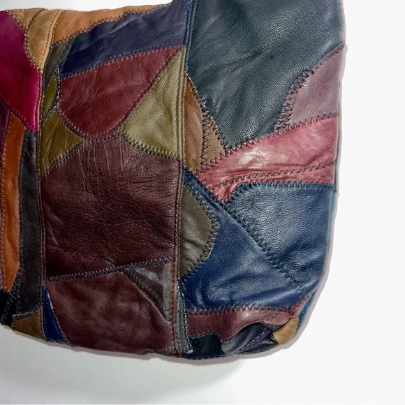 Patchwork Leather Shoulder Bag Genuine Leather Purse MultiColor Luxury Boho - Picture 4 of 16